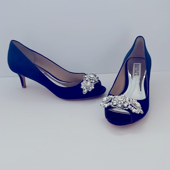 *Badgley Mischka Royal Blue Satin Pumps  Rhinestone Embellishment Size 5 - Picture 9 of 15